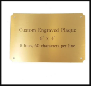 Custom engraved plaque, 6 by 1 inches, 8 lines with 60 characters per line