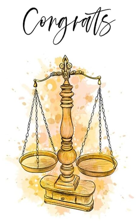 Congratulations illustration with golden scales of justice